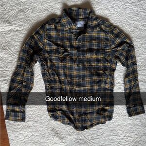 Goodfellow & Co Black and Yellow Plaid Casual Button Down Shirt